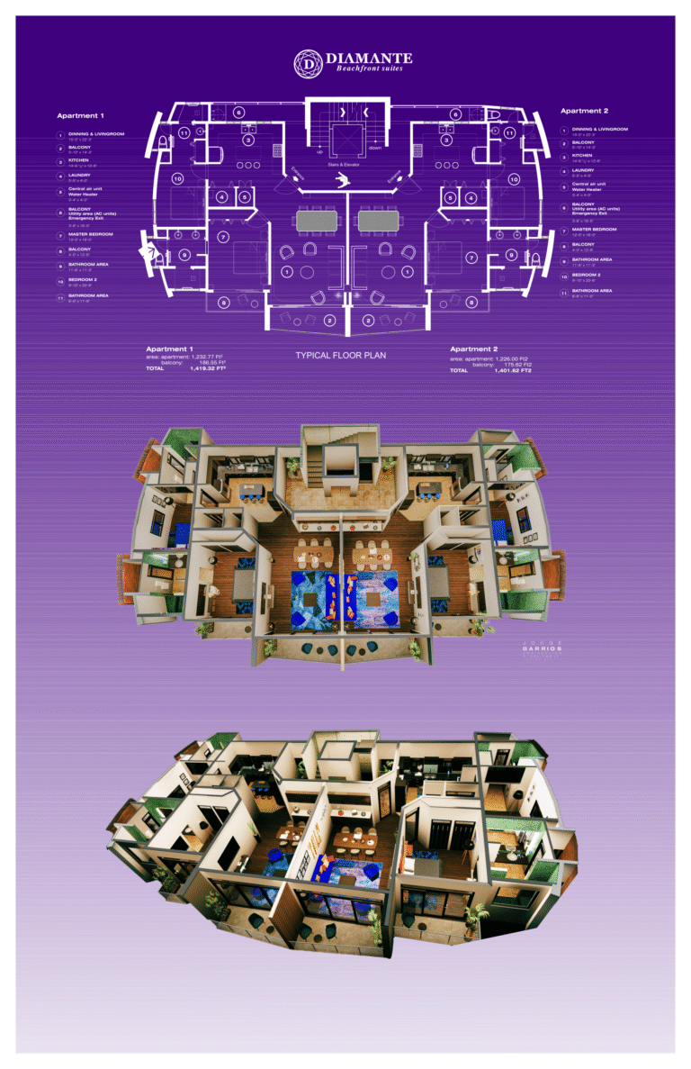 Diamante Beachfront Suites Rendering - Floor Plan - Building E